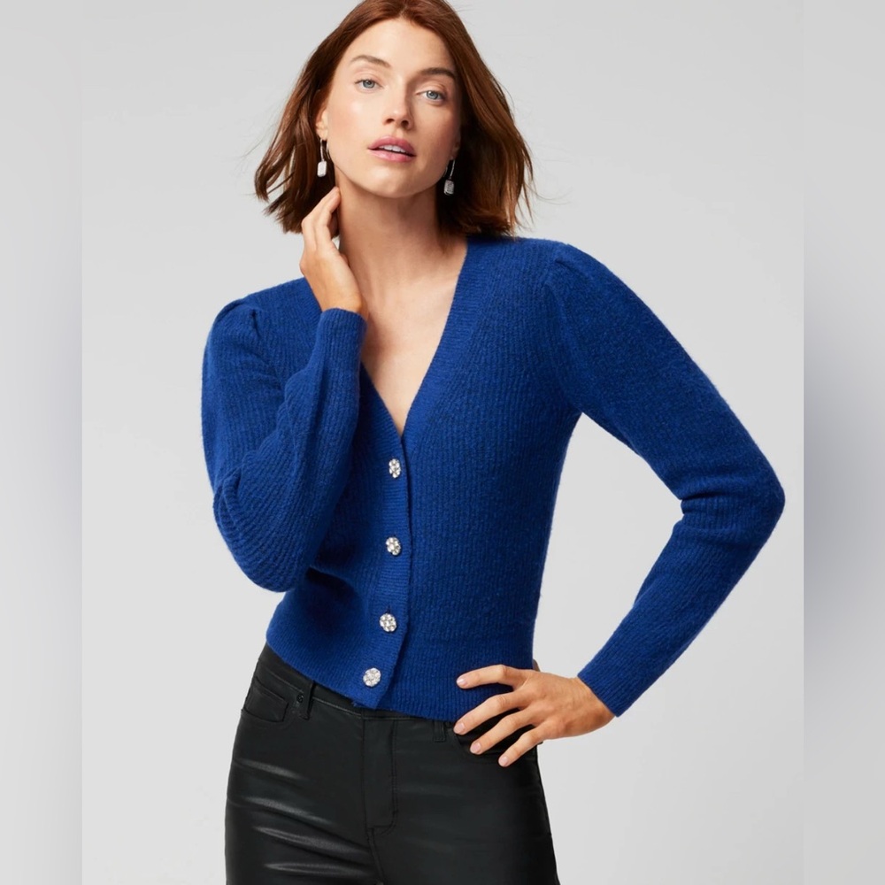 NWT White House Black Market - Jewel Button Cardigan in midnight blue , Sz M